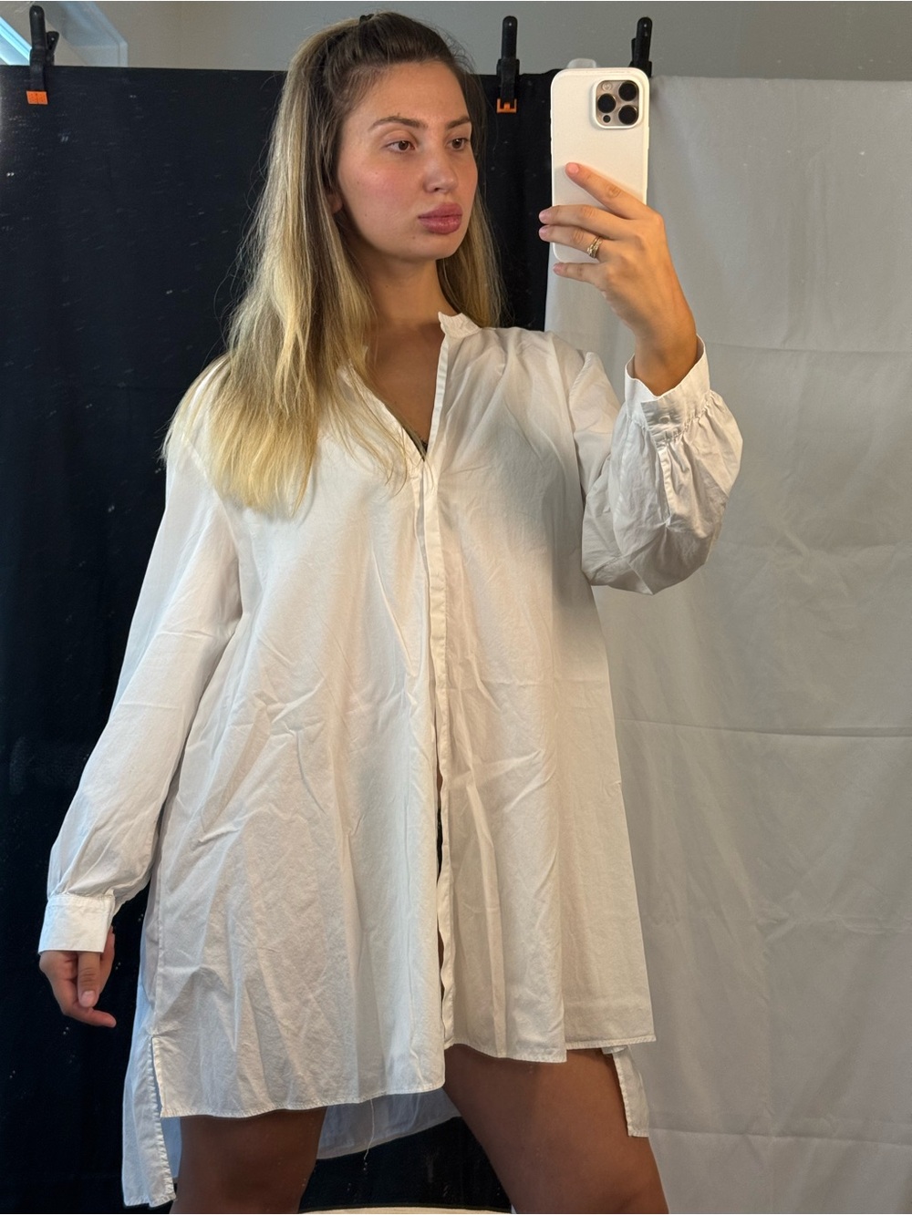 Zara White Oversized Button-Front Tunic